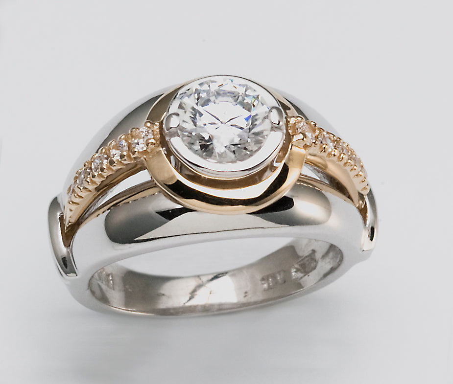 Magnifique Bague Argent et Or, Rhodium Fait Main Québec| Baron Designs